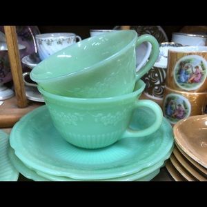 Jadeite cups and saucers. Set of two.